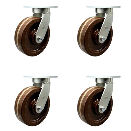 Service Caster 12'' Heavy Duty High Temp Phenolic Swivel Caster Set with Swivel Locks, 4PK CRAN-SCC-KP92S1230-PHRHT-BSL-4